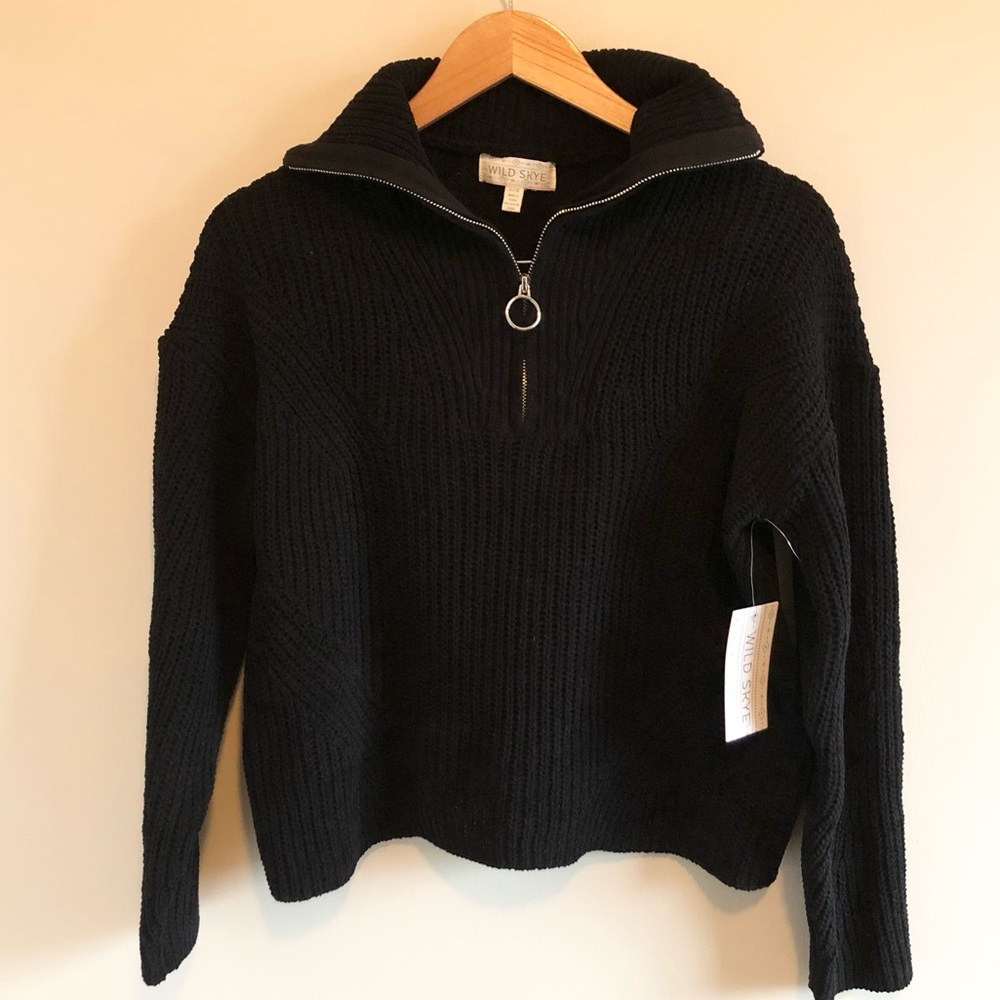 Oversized quarter zip black pullover sweater size L